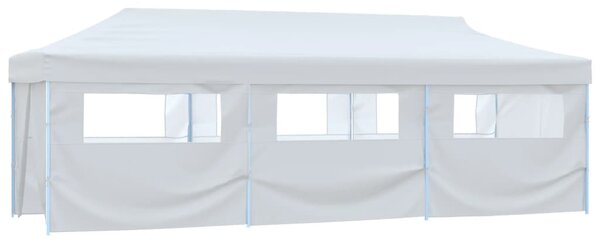Skládací nůžkový stan s 8 bočními stěnami 3 x 9 m bílý