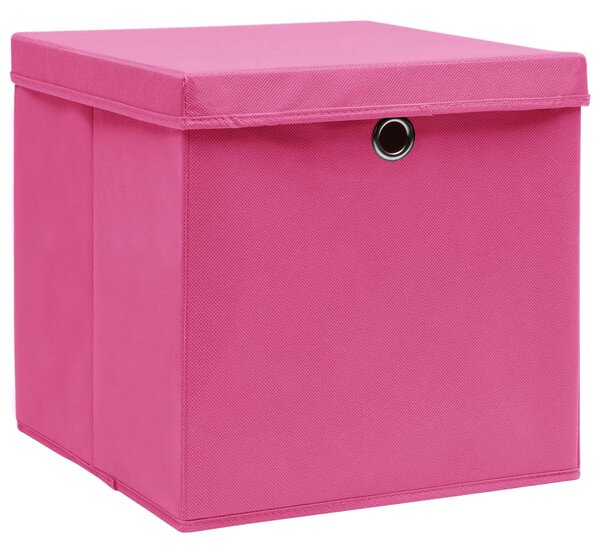 Úložné boxy s víky 10 ks růžové 32 x 32 x 32 cm textil