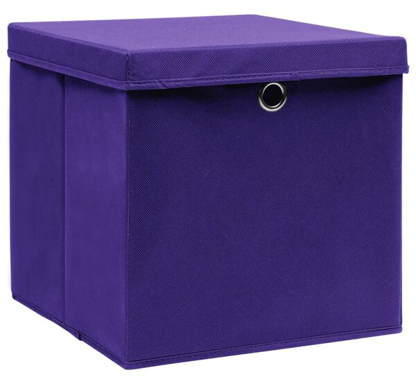 Úložné boxy s víky 10 ks fialové 32 x 32 x 32 cm textil