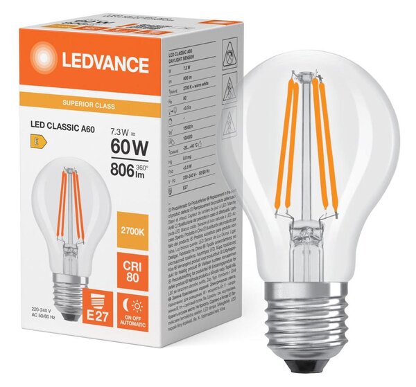 LED Žárovka se senzorem soumraku CLASSIC FILAMENT A60 E27/7,3W/230V 2700K -Osram