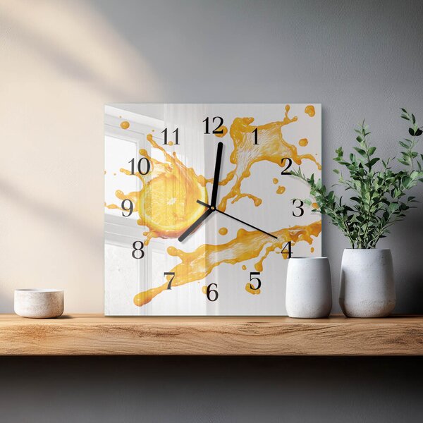 Skleněné hodiny na stěnu Pomerančový džus zskc-30x30-00179186