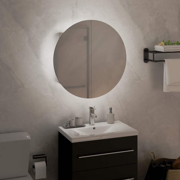 Koupelnová skříňka s kulatým zrcadlem a LED bílá 40x40x17,5 cm
