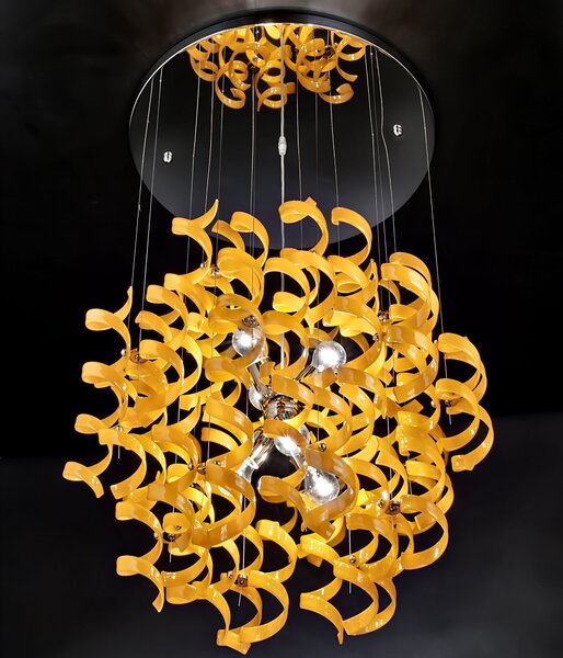 Metal lux 206.175.12 Astro Orange, designové závěsné svítidlo v průměru 70cm, 6x60W, žluté sklo, chrom