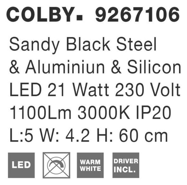 NOVA LUCE nástěnné svítidlo COLBY černý hliník a akryl LED 21W 230V 3000K IP20 9267106