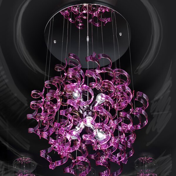 Metal lux 206.175.11 Astro Magenta, designové závěsné svítidlo v průměru 70cm, 6x60W, fialové sklo, chrom