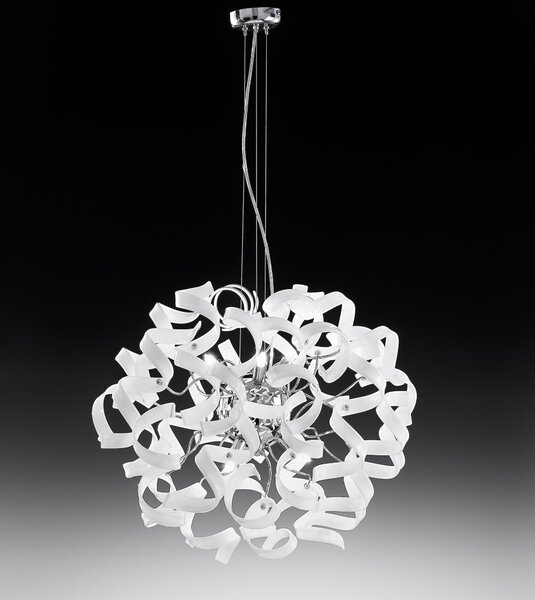 Metal lux 206.150.02 Astro White, bílé designové závěsné svítidlo v průměru 50cm, 6x40W, bílé sklo, chrom