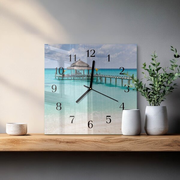 Skleněné hodiny na stěnu Pláž zskc-30x30-00178792