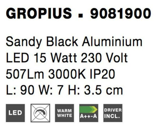 NOVA LUCE nástěnné svítidlo GROPIUS černý hliník LED 15W 230V 3000K IP20 9081900