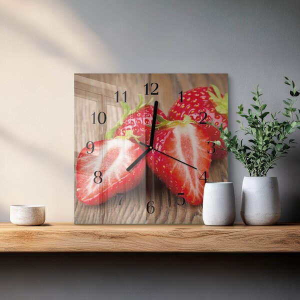 Skleněné hodiny na stěnu Jahody zskc-30x30-00179935