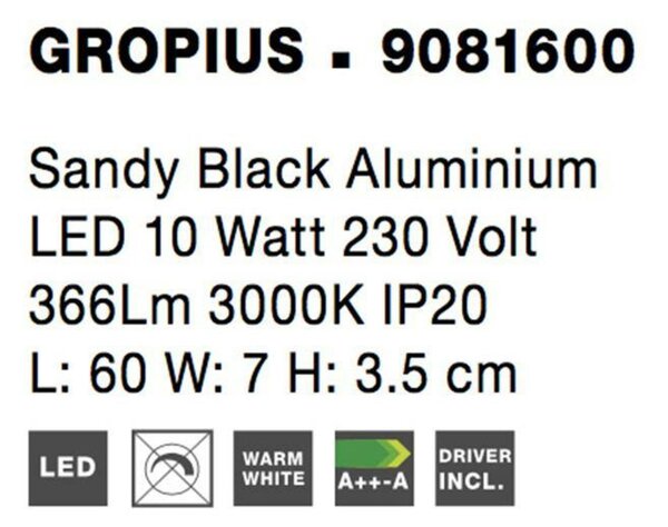 NOVA LUCE nástěnné svítidlo GROPIUS černý hliník LED 10W 230V 3000K IP20 9081600