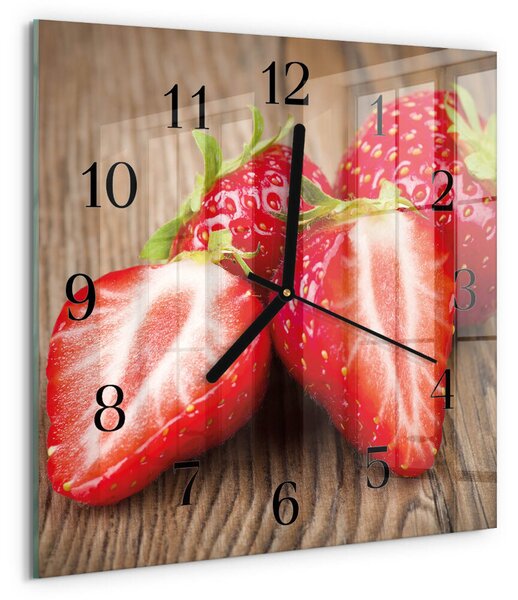 Skleněné hodiny na stěnu Jahody zskc-30x30-00179935