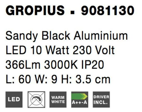 NOVA LUCE nástěnné svítidlo GROPIUS černý hliník LED 10W 230V 3000K IP20 9081130