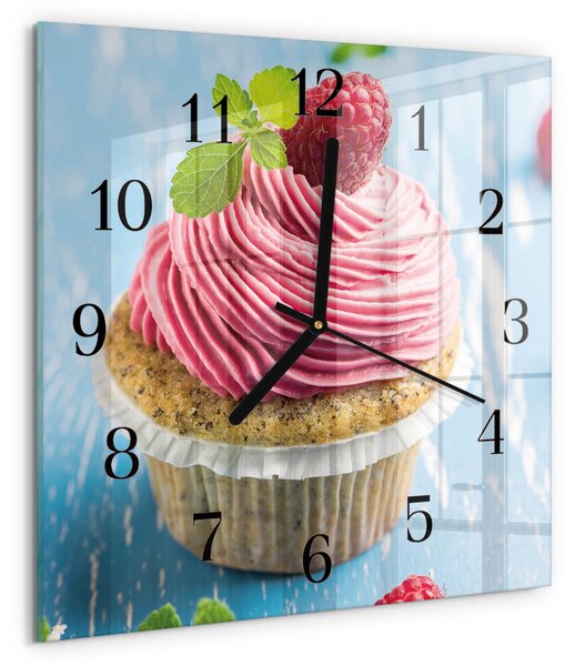 Skleněné hodiny na stěnu Malinový muffin zskc-30x30-00181600