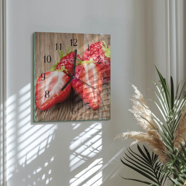 Skleněné hodiny na stěnu Jahody zskc-30x30-00179935