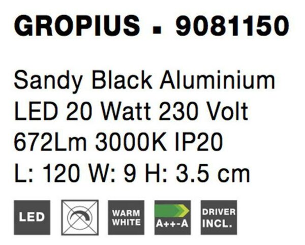 NOVA LUCE nástěnné svítidlo GROPIUS černý hliník LED 20W 230V 3000K IP20 9081150