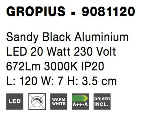 NOVA LUCE nástěnné svítidlo GROPIUS černý hliník LED 20W 230V 3000K IP20 9081120