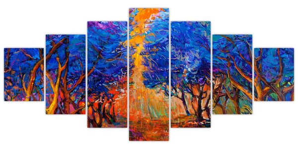 Obraz - Podzimní koruny stromů, moderní impresionismus (210x100 cm)