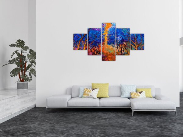 Obraz - Podzimní koruny stromů, moderní impresionismus (125x70 cm)