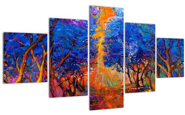 Obraz - Podzimní koruny stromů, moderní impresionismus (125x70 cm)