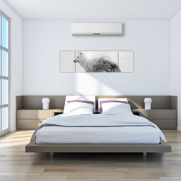 Obraz - Arktický vlk zrcadlící divokou krajinu, černobílý (170x50 cm)