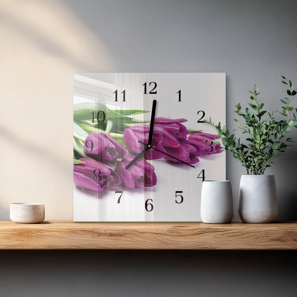 Skleněné hodiny na stěnu Tulipány zskc-30x30-00178671