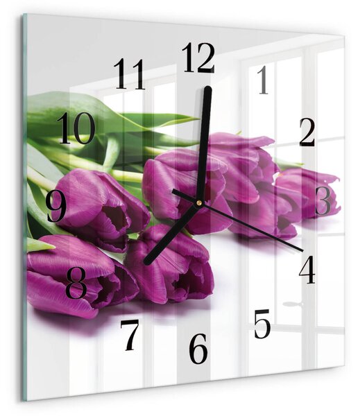 Skleněné hodiny na stěnu Tulipány zskc-30x30-00178671