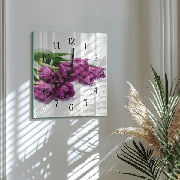 Skleněné hodiny na stěnu Tulipány zskc-30x30-00178671