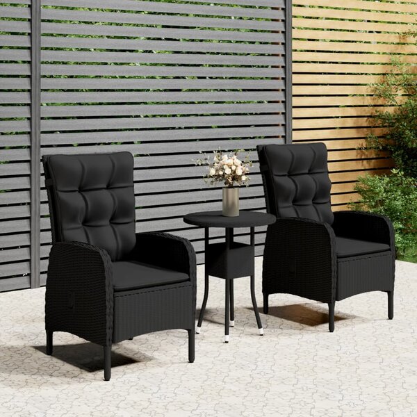 3dílný zahradní bistro set polyratan černý