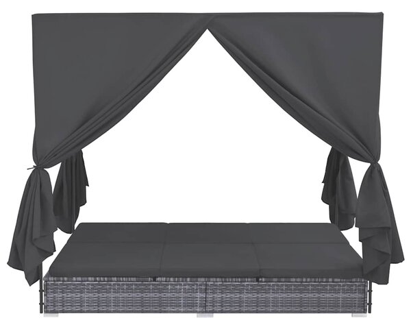 Zahradní postel se závěsy polyratan šedá