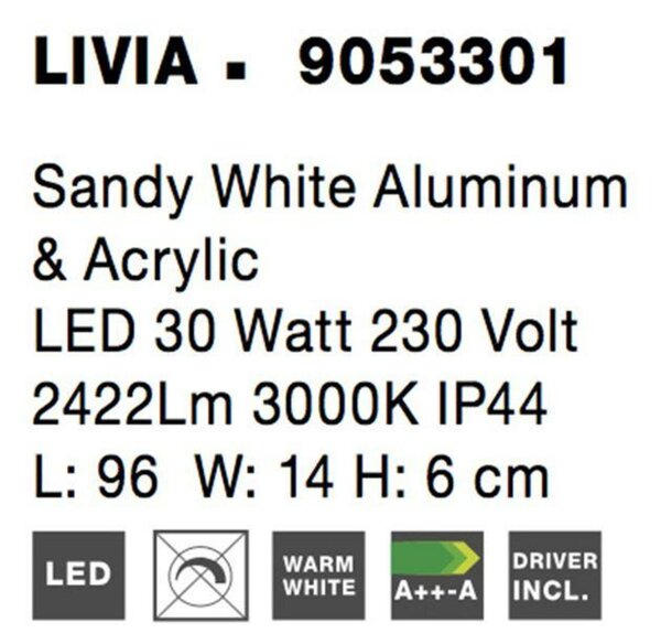 NOVA LUCE nástěnné svítidlo nad obrazy a zrcadla LIVIA bílý hliník a akryl LED 30W 230V 3000K IP44 9053301