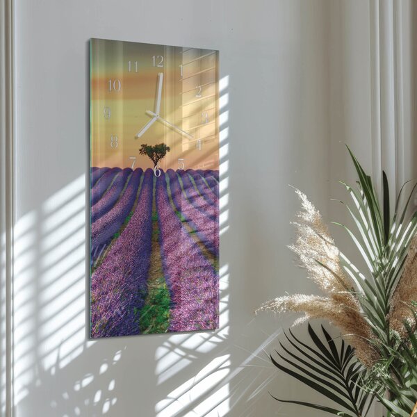 Skleněné hodiny vertikální Levandulové pole zsppb-30x60-00084514