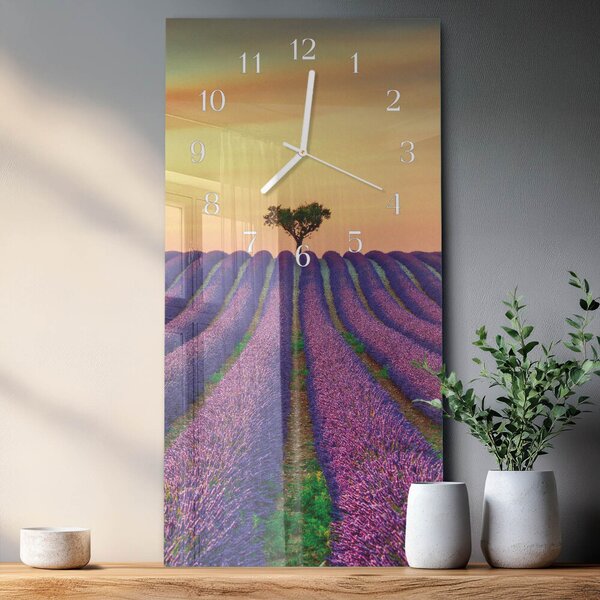 Skleněné hodiny vertikální Levandulové pole zsppb-30x60-00084514