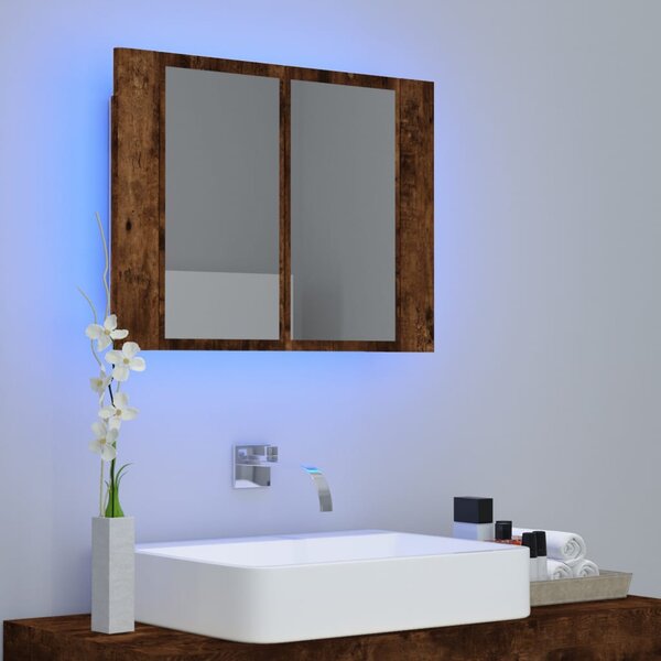 Zrcadlová skříňka s LED kouřový dub 60x12x45cm kompozitní dřevo