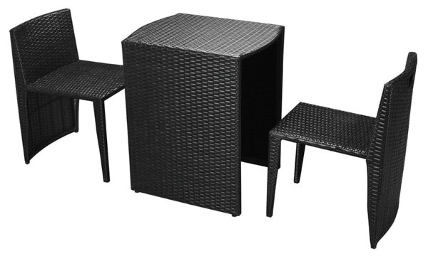 3dílný bistro set s poduškami polyratan černý
