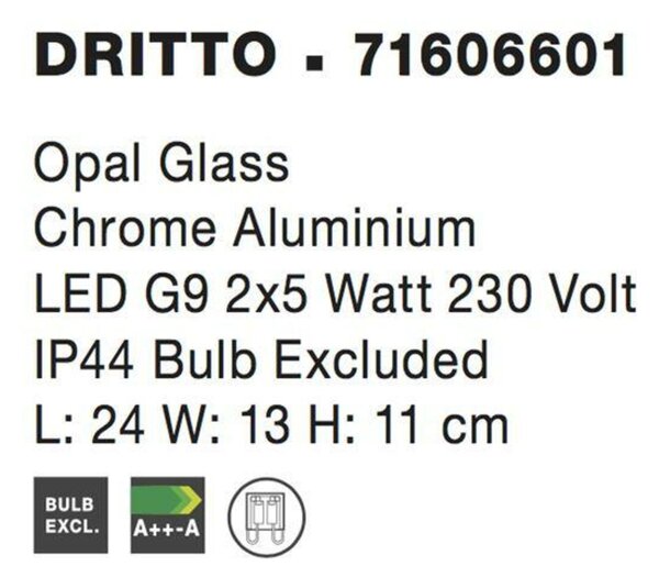 NOVA LUCE nástěnné svítidlo nad zrcadlo DRITTO opálové sklo chromovaný hliník G9 2x5W 230V IP44 bez žárovky 71606601