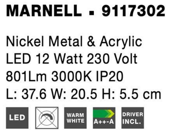 NOVA LUCE nástěnné svítidlo nad obrazy MARNELL kov barvy nikl a akryl LED 12W 230V 3000K IP20 9117302