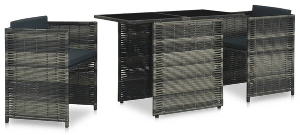 3dílný bistro set s poduškami polyratan šedý
