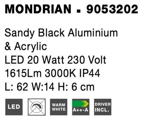 NOVA LUCE nástěnné svítidlo nad zrcadlo MONDRIAN černý hliník a akryl LED 20W 220-240V 3000K IP44 9053202