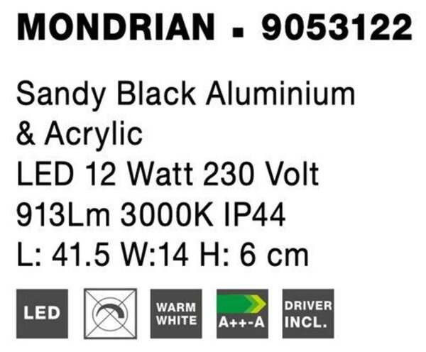 NOVA LUCE nástěnné svítidlo nad zrcadlo MONDRIAN černý hliník a akryl LED 12W 220-240V 3000K IP44 9053122
