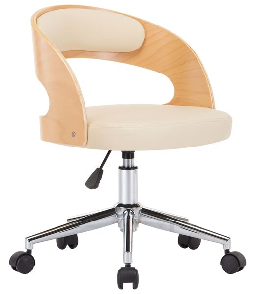 Otočná kancelářská židle Hallbury - ohýbané dřevo a umělá kůže | krémová