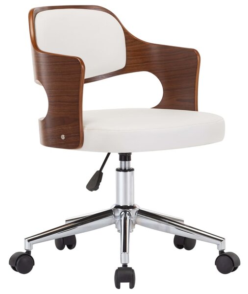 Otočná kancelářská židle Lochie - ohýbané dřevo a umělá kůže | bílá