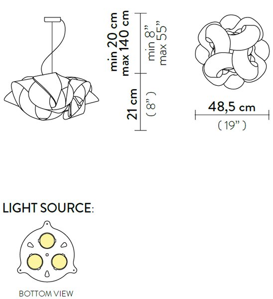 Slamp Fabula suspension prisma, designové závěsné svítidlo, 3x8W LED E27, prům. 48cm