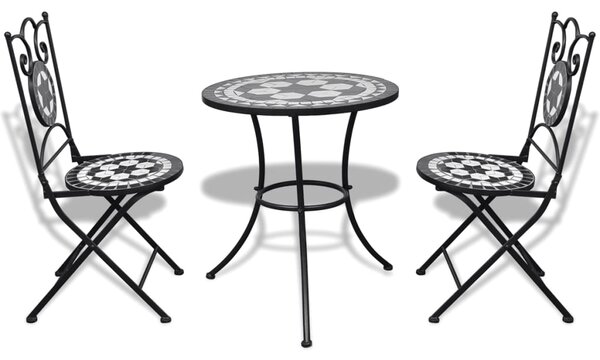 3dílný bistro set mozaikový keramický černý a bílý
