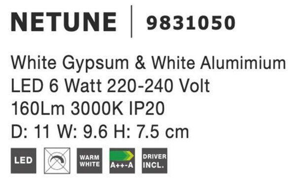NOVA LUCE nástěnné svítidlo NETUNE bílá sádra a bílý hliník LED 6W 220-240V 3000K IP20 9831050