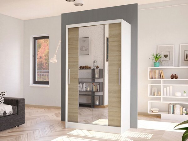 Šatní skříň se zrcadlem Kamabi II, Barva: černá/dub artisan 5903211127397