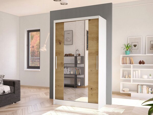 Šatní skříň se zrcadlem Kamabi II, Barva: černá/dub artisan 5903211127397