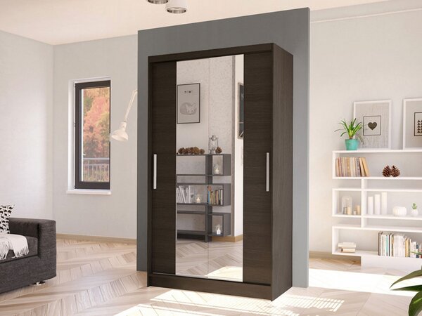 Šatní skříň se zrcadlem Kamabi II, Barva: černá/dub artisan 5903211127397
