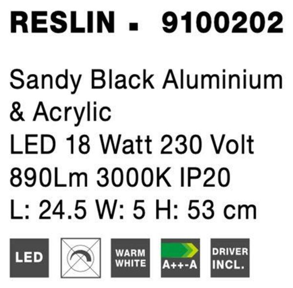 NOVA LUCE nástěnné svítidlo RESLIN černý hliník a akryl LED 18W 220V 3000K IP20 9100202