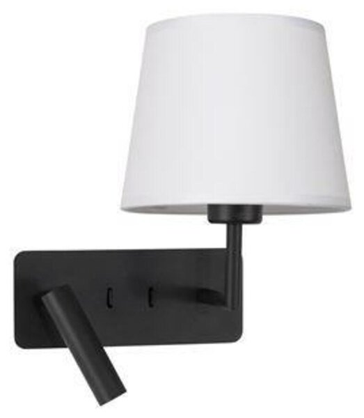 NOVA LUCE nástěnné svítidlo SAVONA bílé stínidlo a černý hliník nastavitelné - vypínač na těle LED Samsung 3W 3000K E27 1x12W 230V IP20 bez žárovky čtecí lampička 9919151