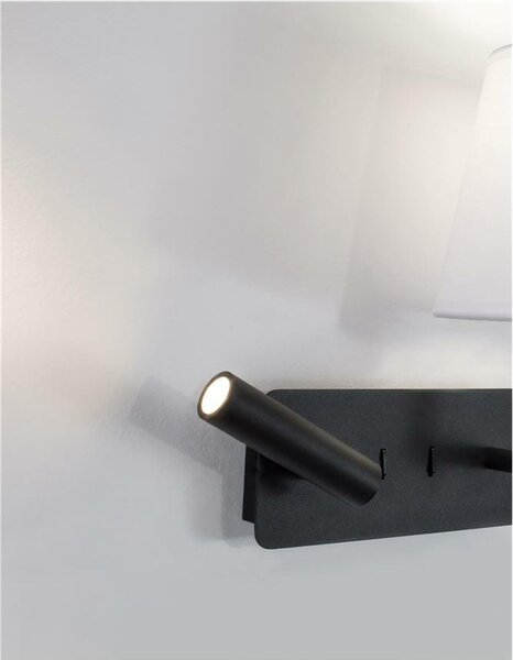 NOVA LUCE nástěnné svítidlo SAVONA bílé stínidlo a černý hliník nastavitelné - vypínač na těle LED Samsung 3W 3000K E27 1x12W 230V IP20 bez žárovky čtecí lampička 9919151